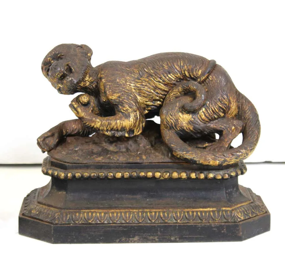 English Regency Cast Iron Gilt Fireplace Monkey Andirons