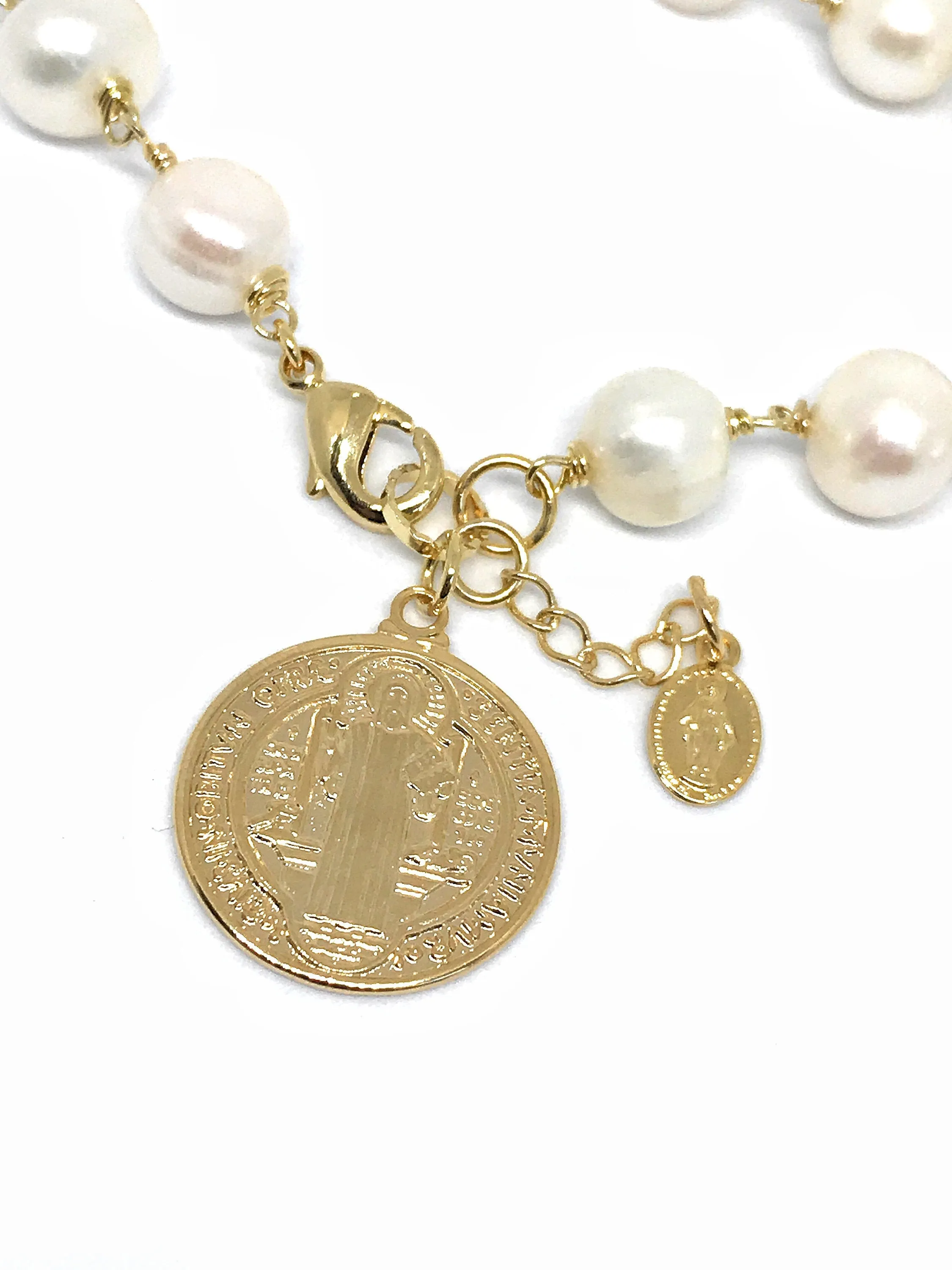 Fresh Water Pearls Adjustable Saint Benedict Bracelet