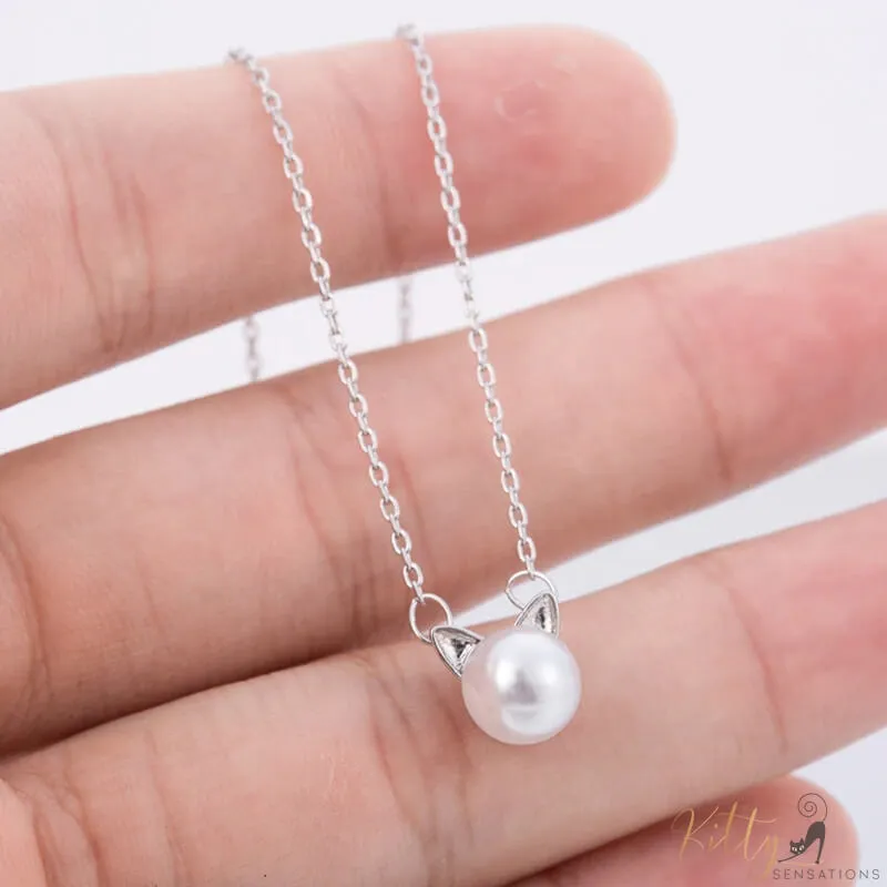 Freshwater Pearl Cat Necklace in Solid 925 Sterling Silver