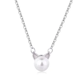 Freshwater Pearl Cat Necklace in Solid 925 Sterling Silver