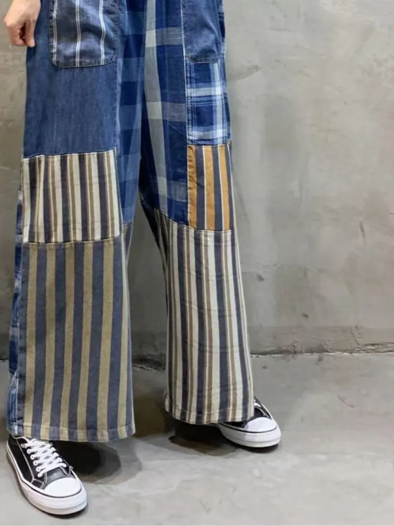 Front & Back Pockets Striped Overalls Dungarees for Women