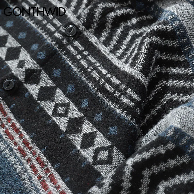 GEOMETRIC OVERSHIRT IN WOOL FLANNEL - GREY-BLUE