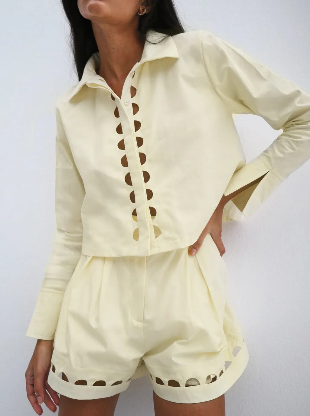 Gloria Cut Away Button Down Cotton Shirt | Lemon