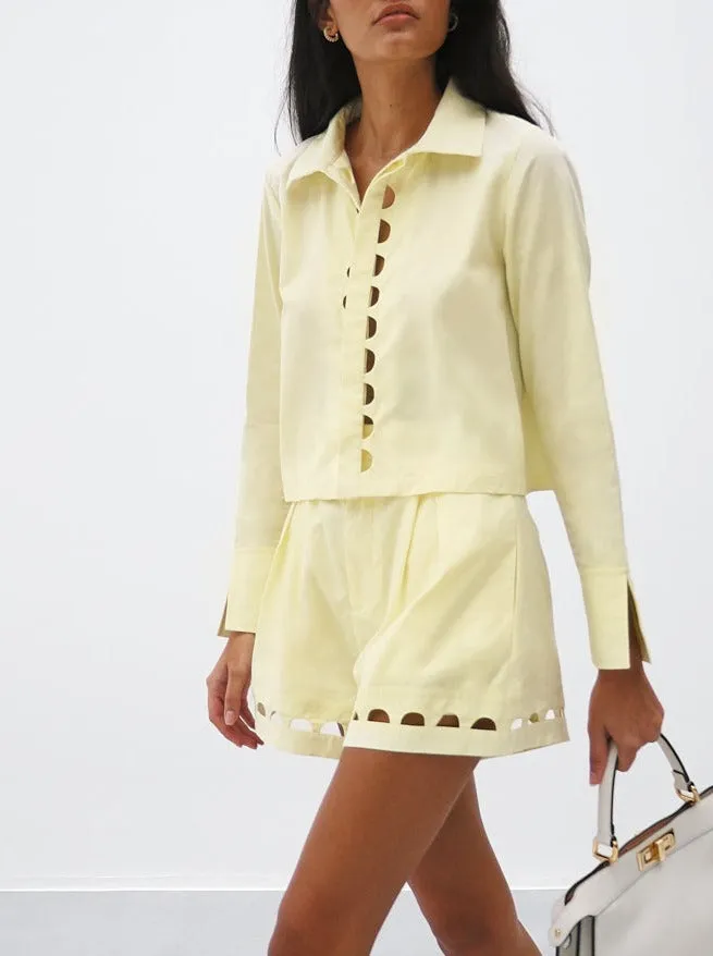 Gloria Cut Away Button Down Cotton Shirt | Lemon