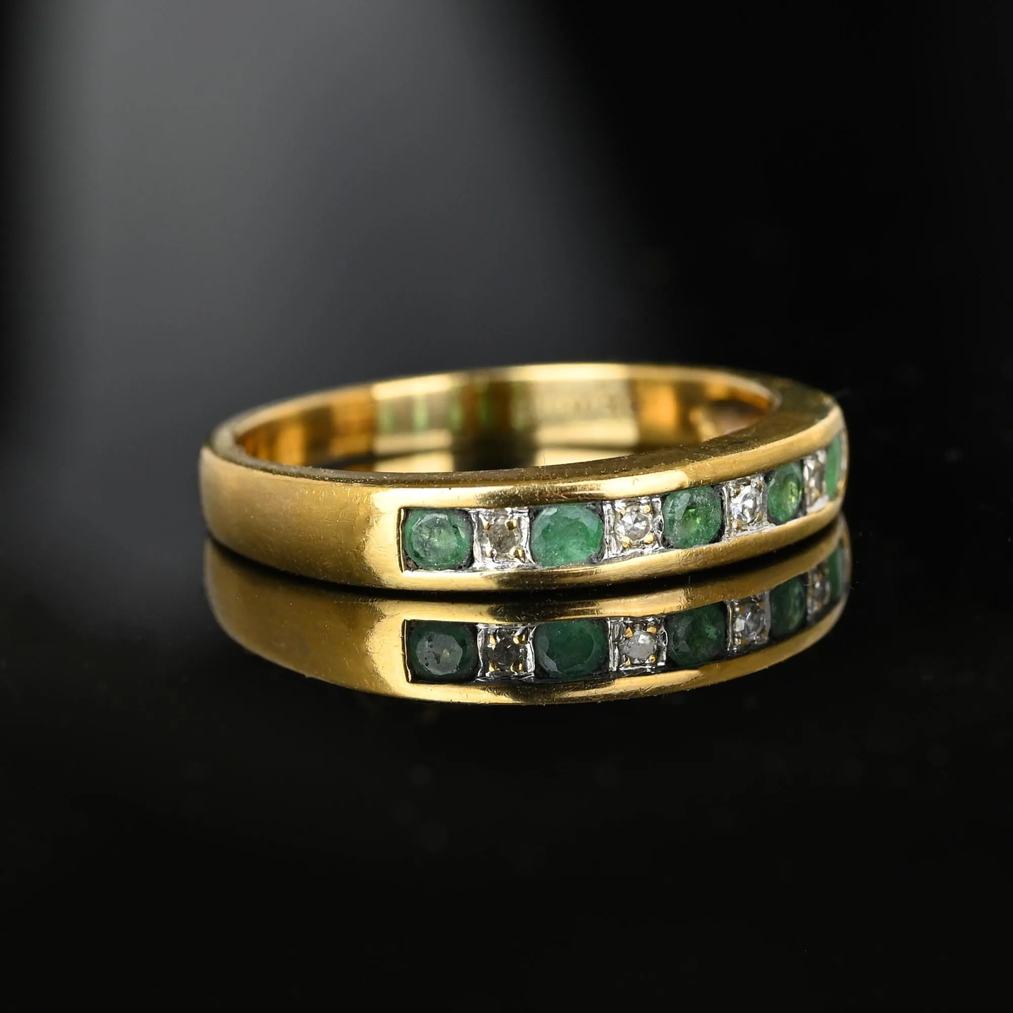 Half Eternity Emerald Diamond Ring Band in Gold