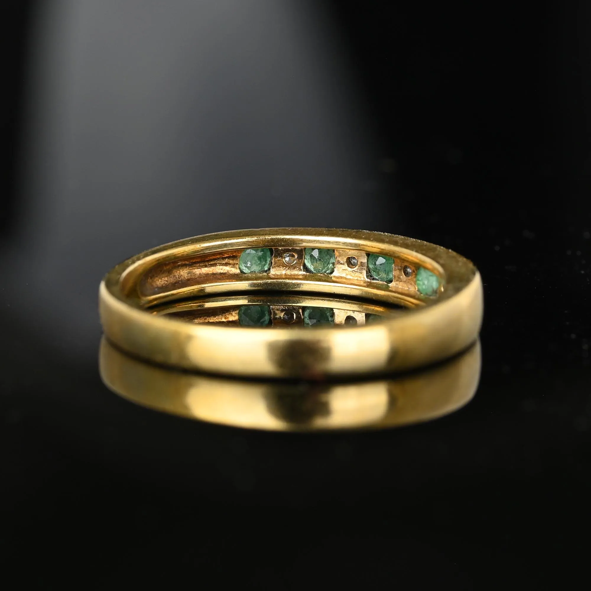 Half Eternity Emerald Diamond Ring Band in Gold