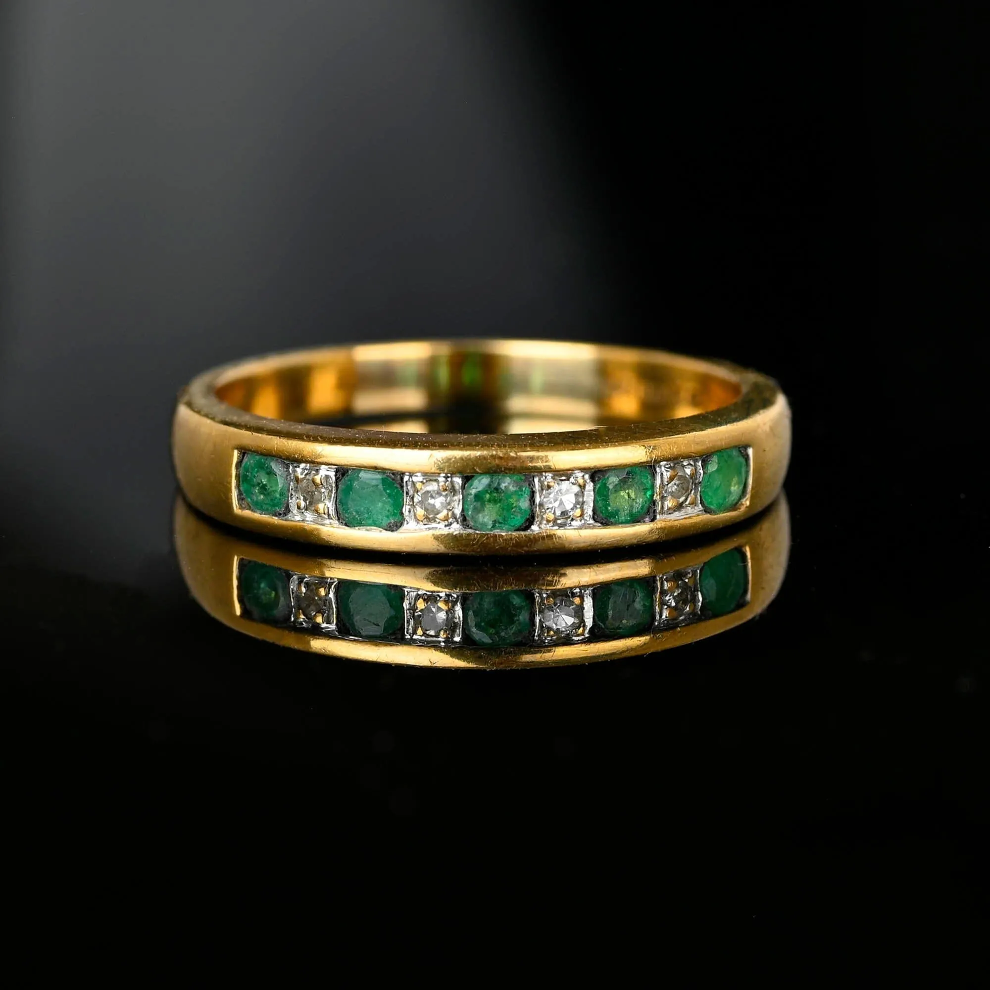 Half Eternity Emerald Diamond Ring Band in Gold