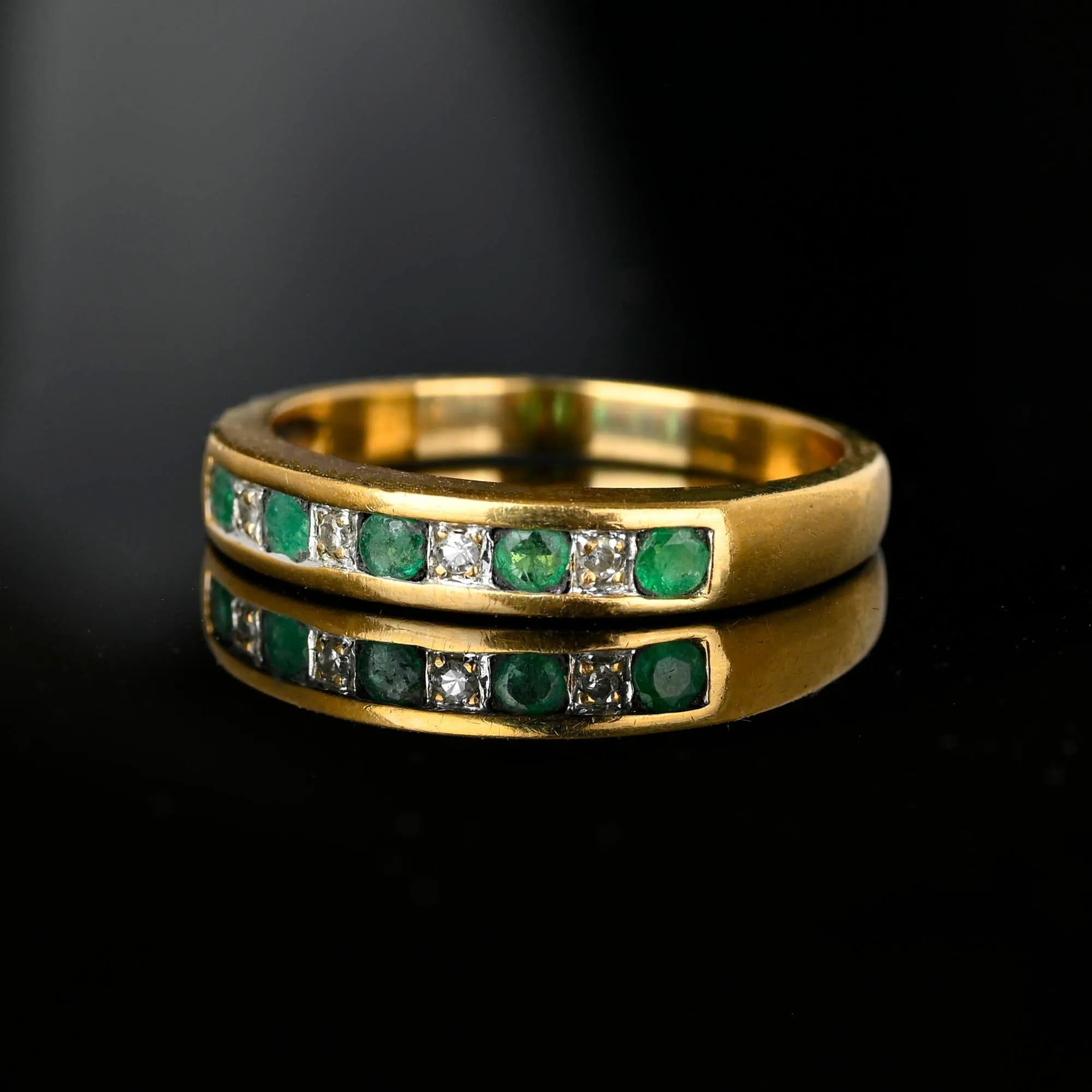 Half Eternity Emerald Diamond Ring Band in Gold