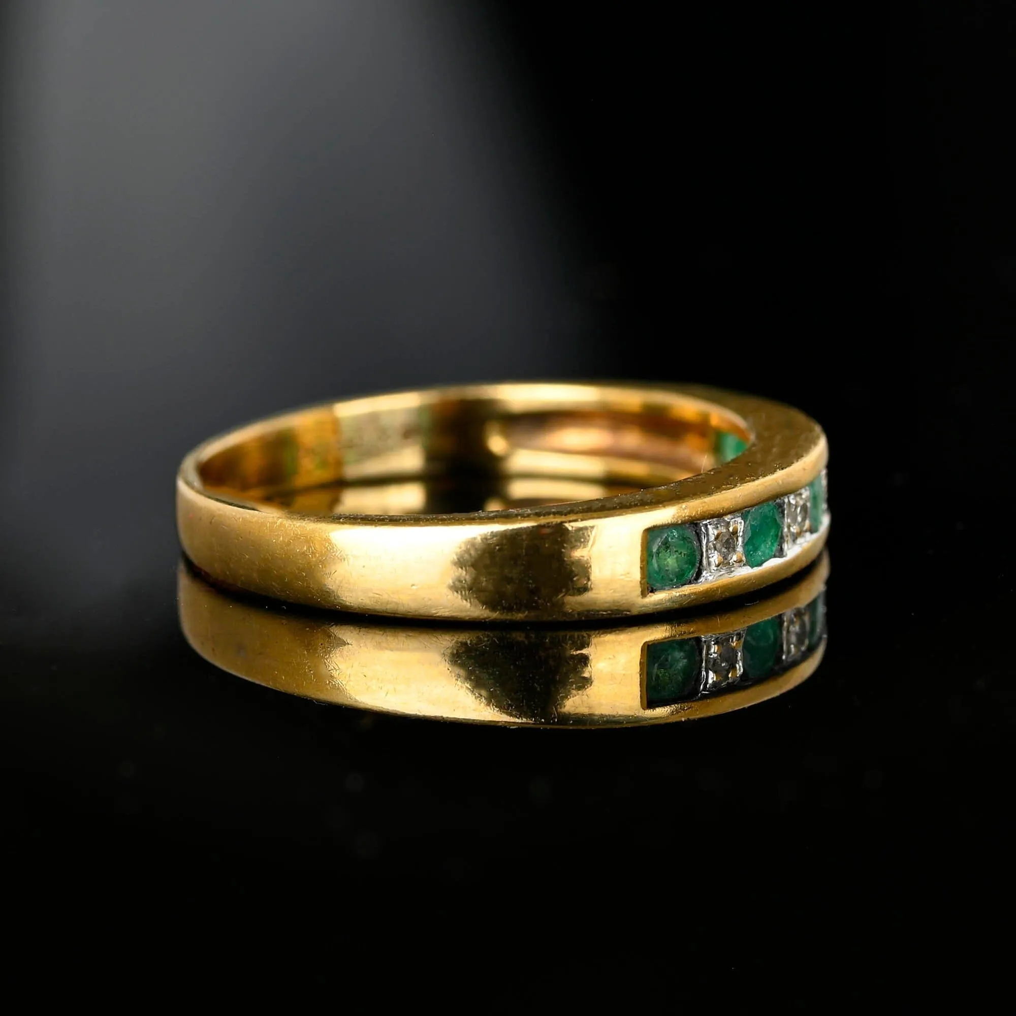 Half Eternity Emerald Diamond Ring Band in Gold