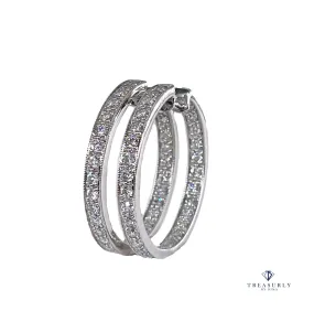 Inside Out Estate Round Pave 3.0ctw Diamond 14k White Gold Hoop Earrings