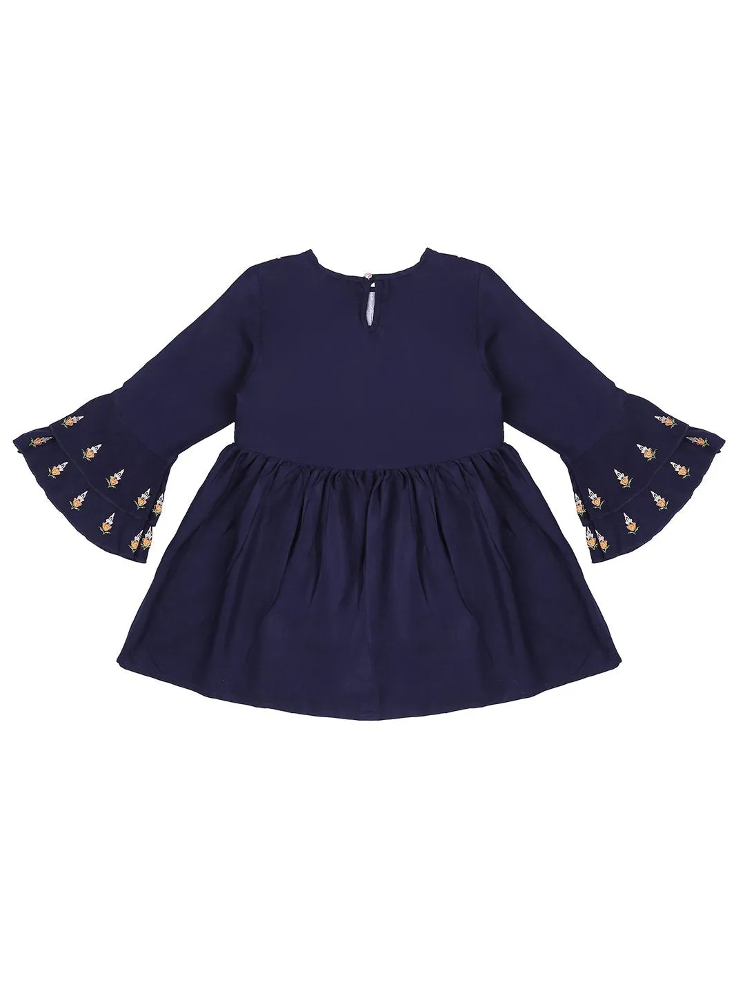 Ishin Girls Viscose Rayon Navy Blue Embroidered Top