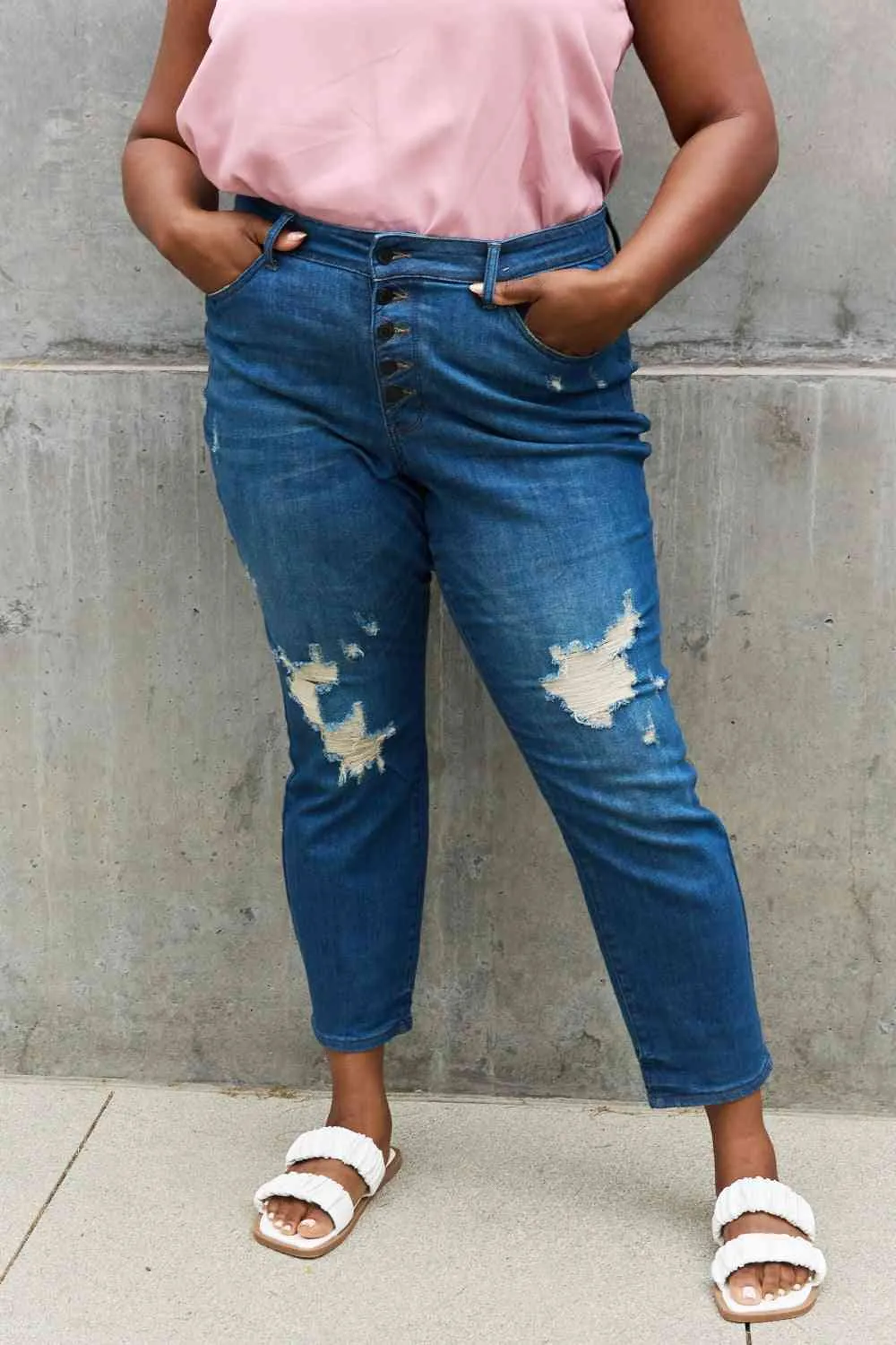 Judy Blue Melanie Full Size High Waisted Distressed Boyfriend Jeans