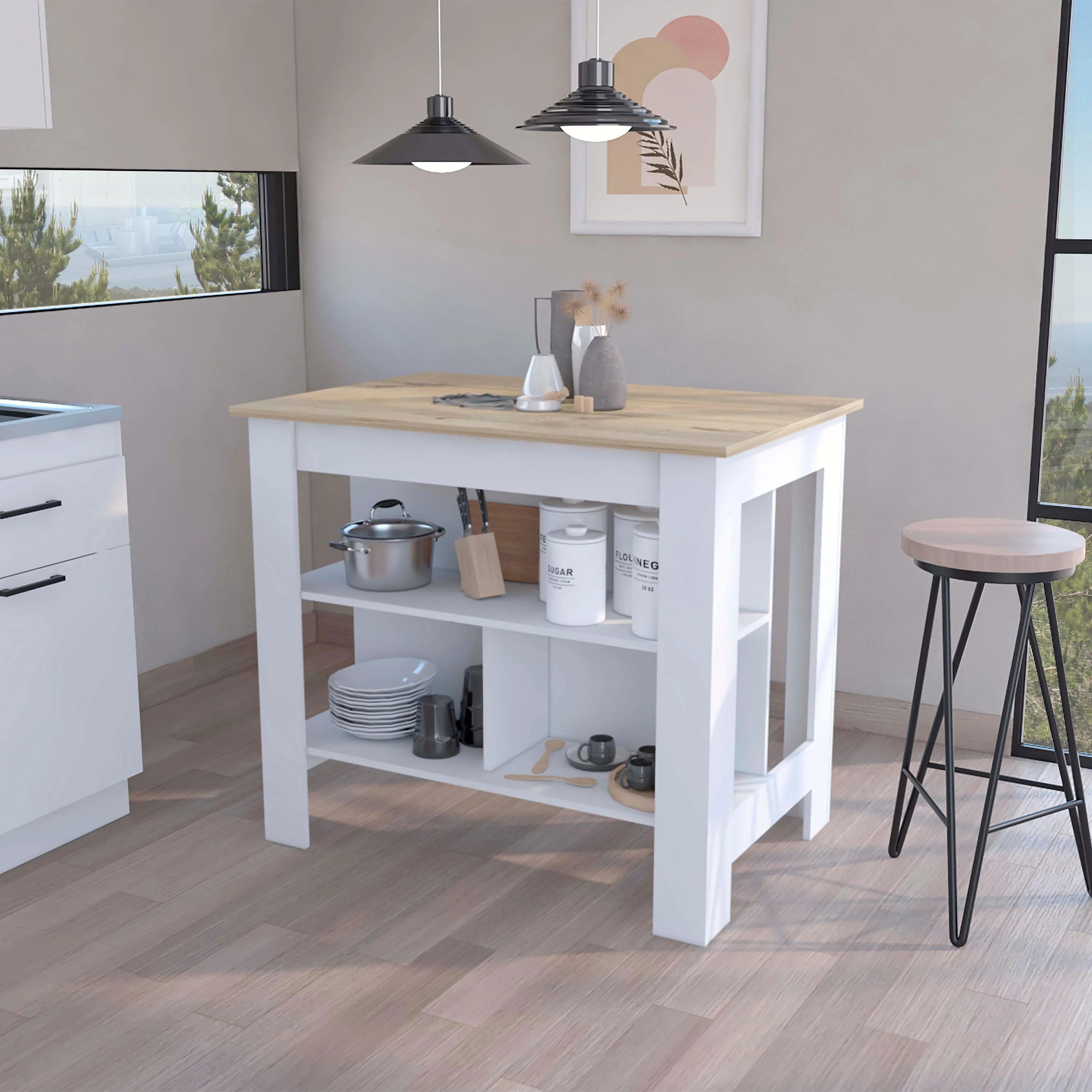 Kitchen Island Antibacterial Dozza Light Oak/White