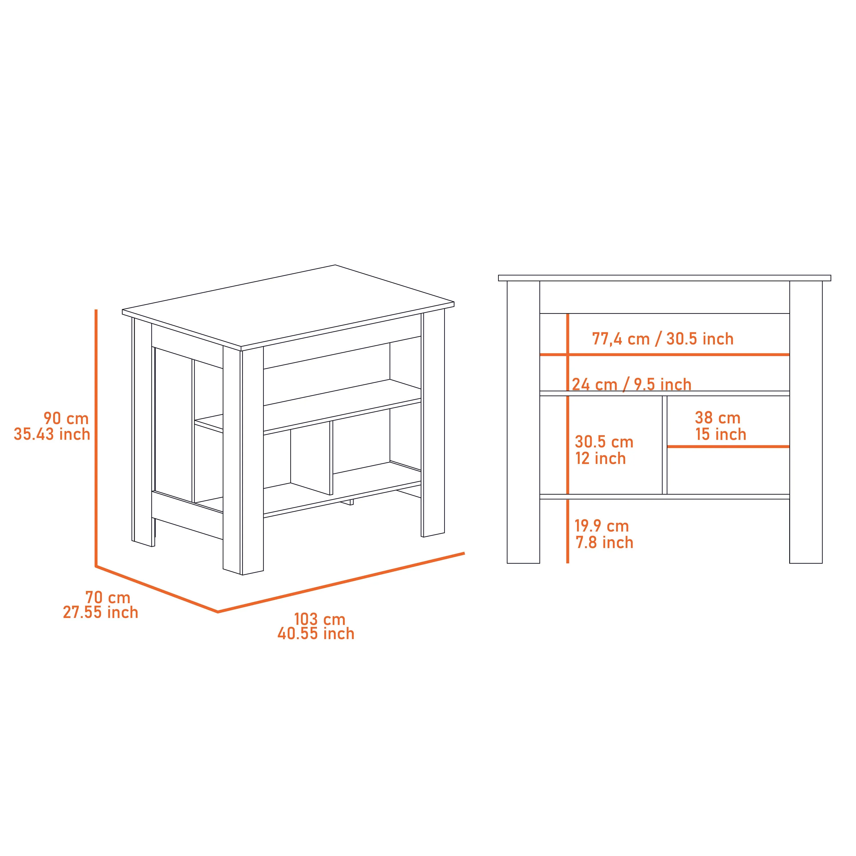 Kitchen Island Antibacterial Dozza Light Oak/White