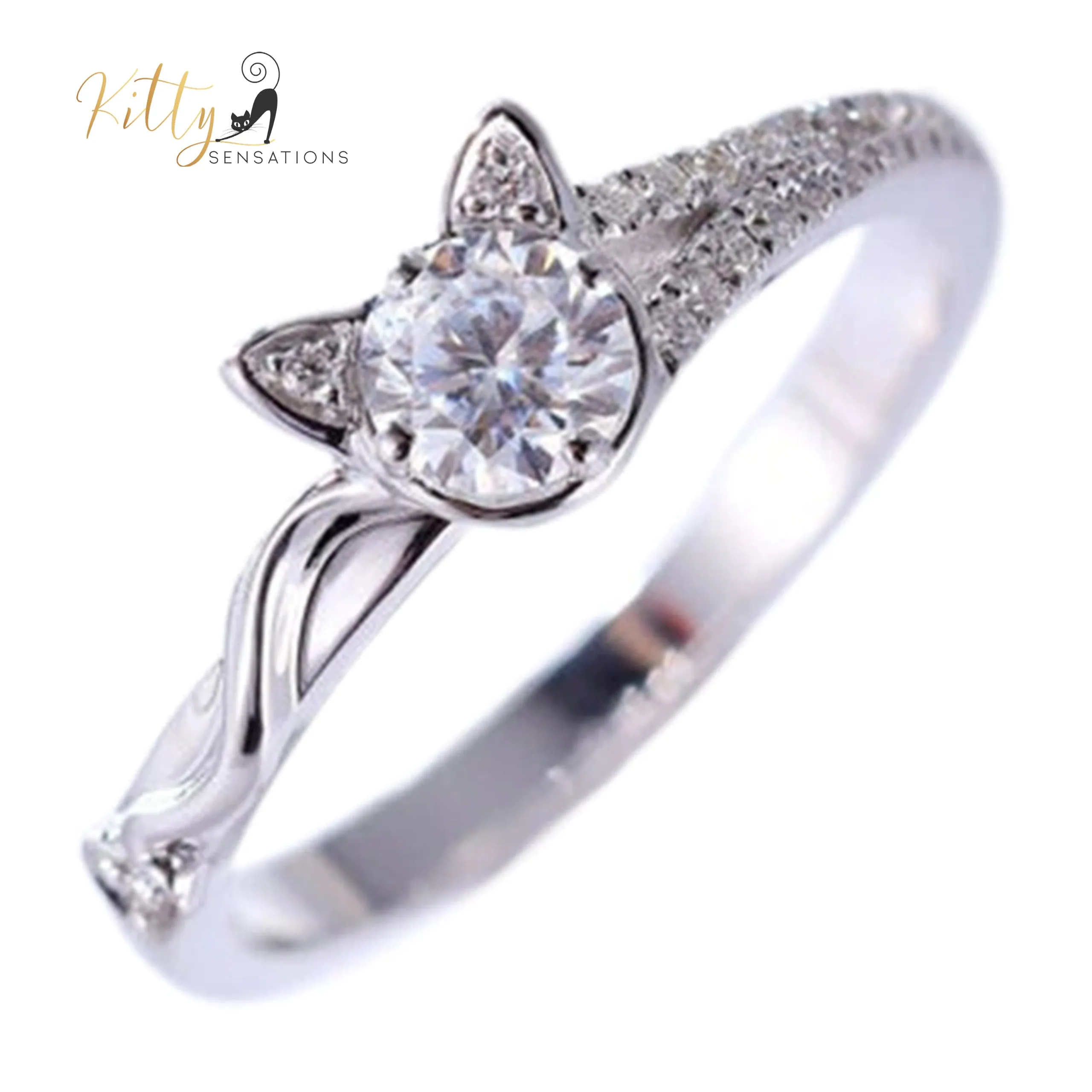 Kitty Face-Tail CZ Ring (Silver Plated)