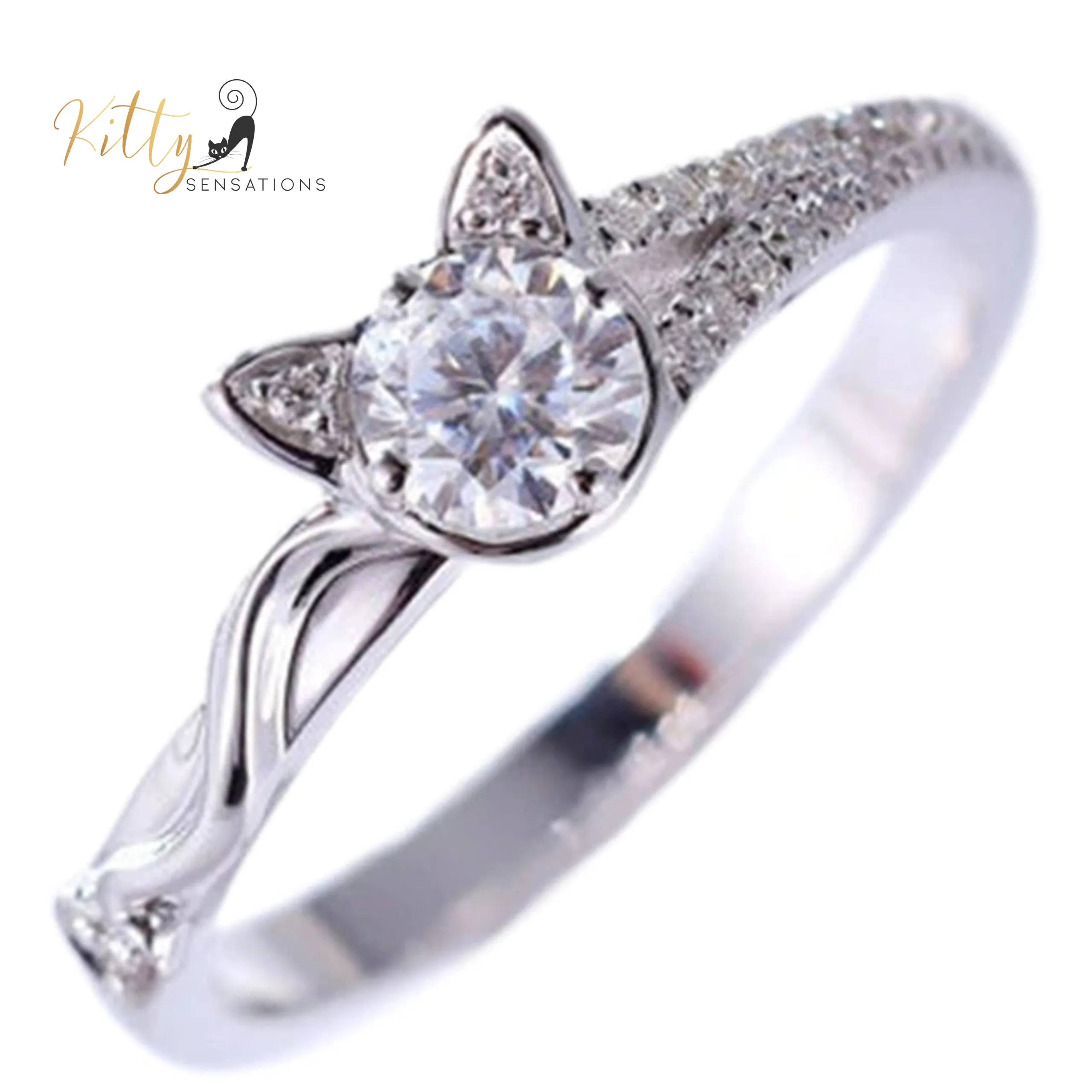 Kitty Face-Tail CZ Ring (Silver Plated)