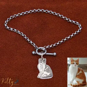 KittySensations Custom Cat Charm Bracelet with Personal Engraving in Solid 925 Sterling Silver