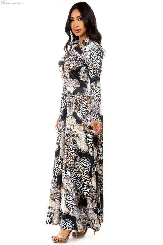 Long Sleeve Maxi Dress Animal Print