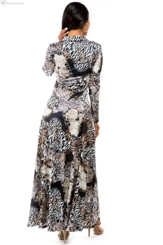 Long Sleeve Maxi Dress Animal Print