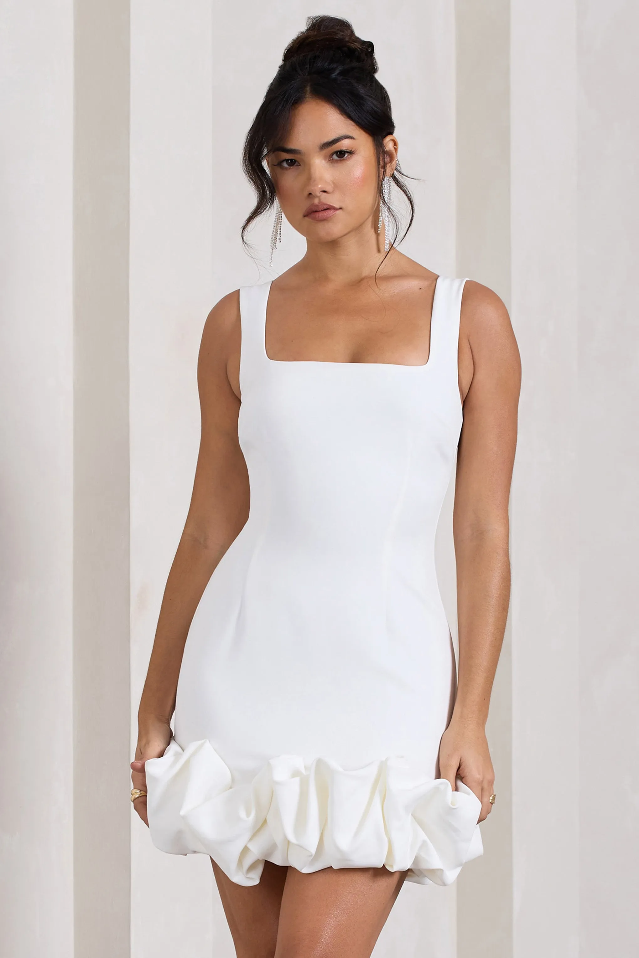 Lucy | White Strappy Mini Dress With Ruffle Trim