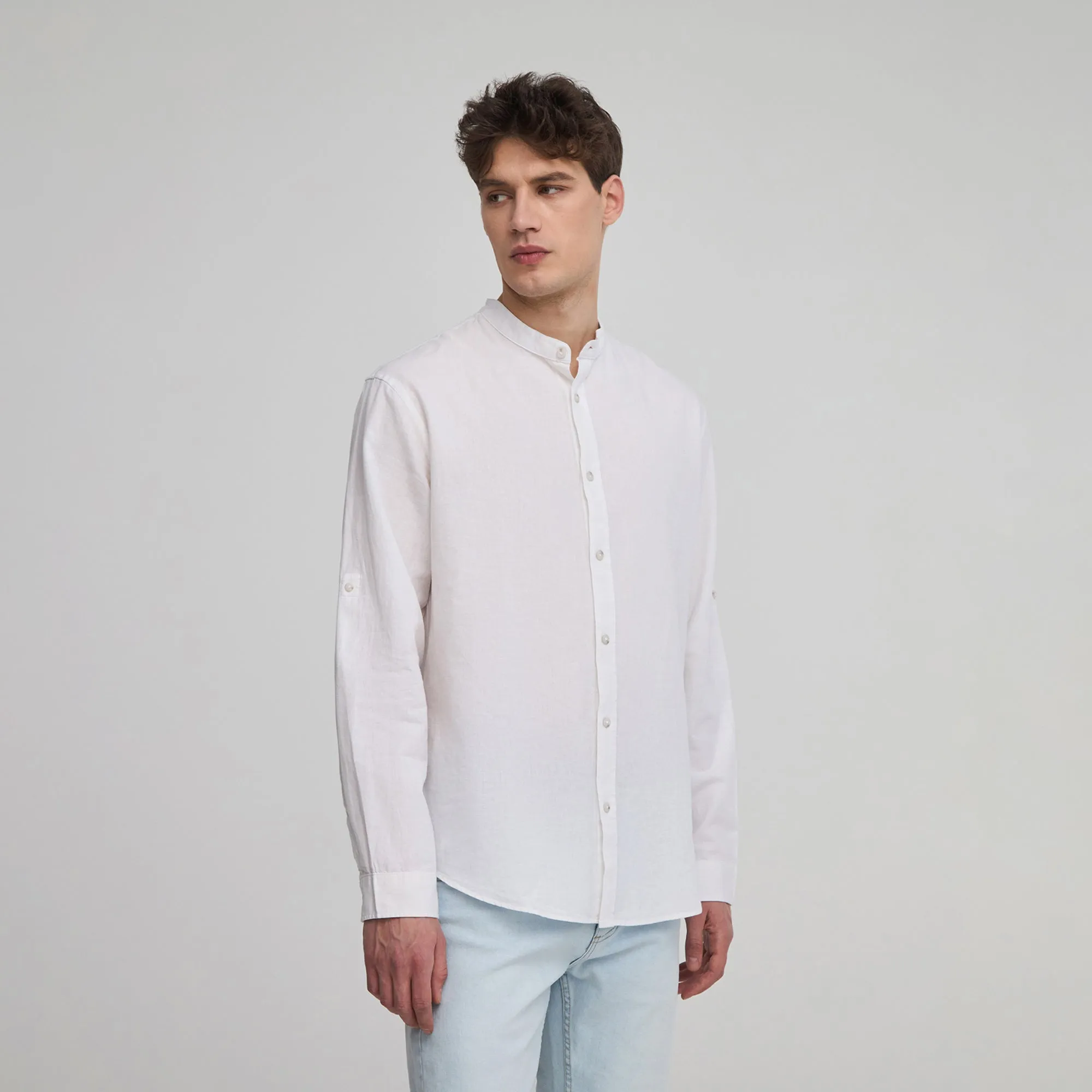 Mandarin Collar Long Sleeve Shirt