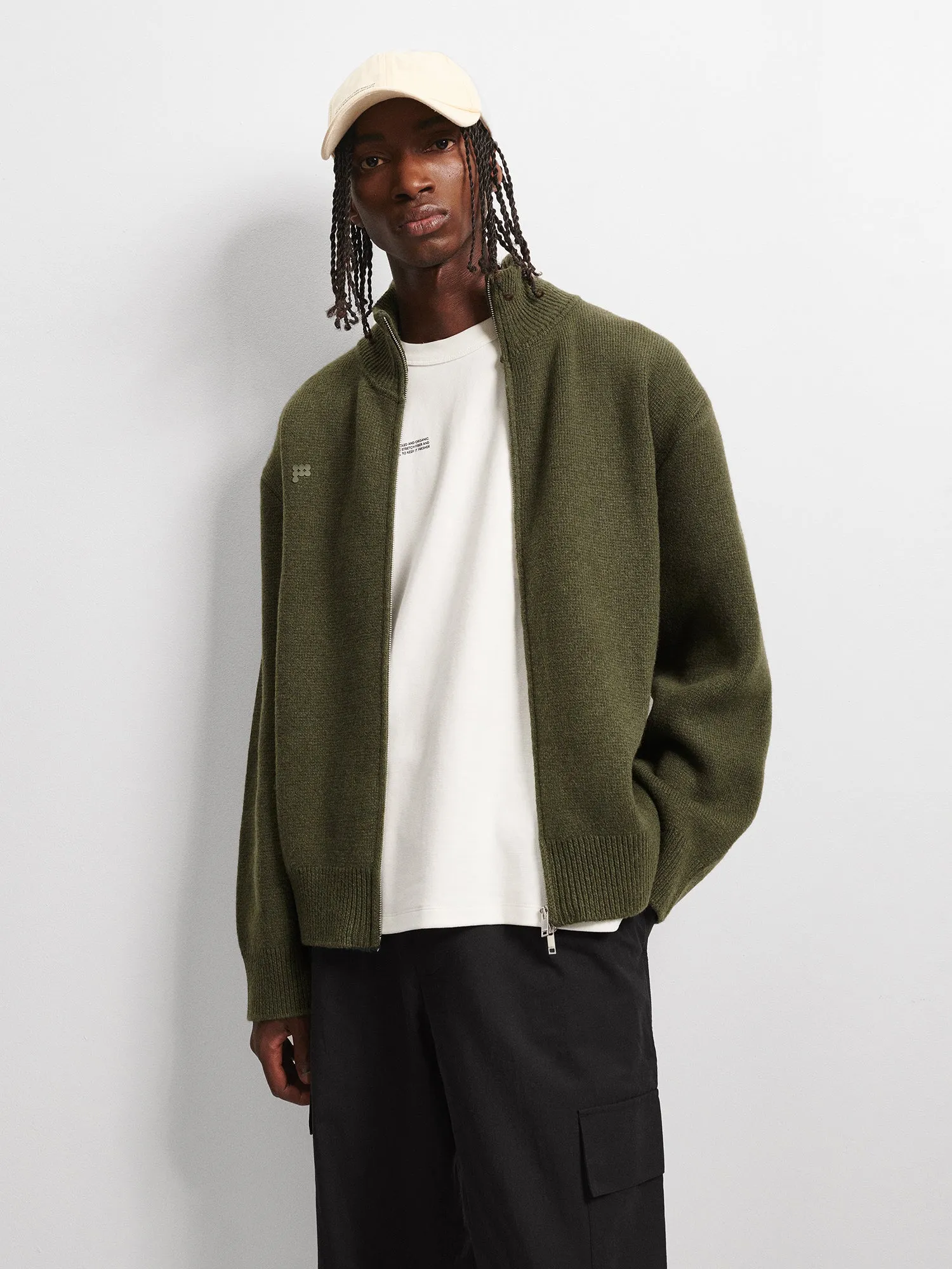 Men's Recycled Cashmere Zip Up Sweater—rosemary green