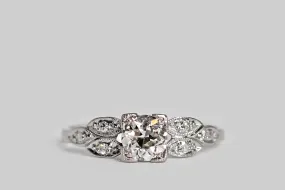 Mid 20th Century OEC Diamond Engagement Ring with Marquise Trios in Platinum