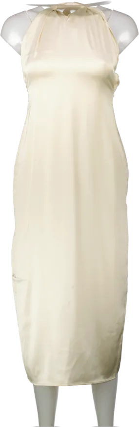 NA-KD Cream Twisted Front Satin Midi Dress UK S