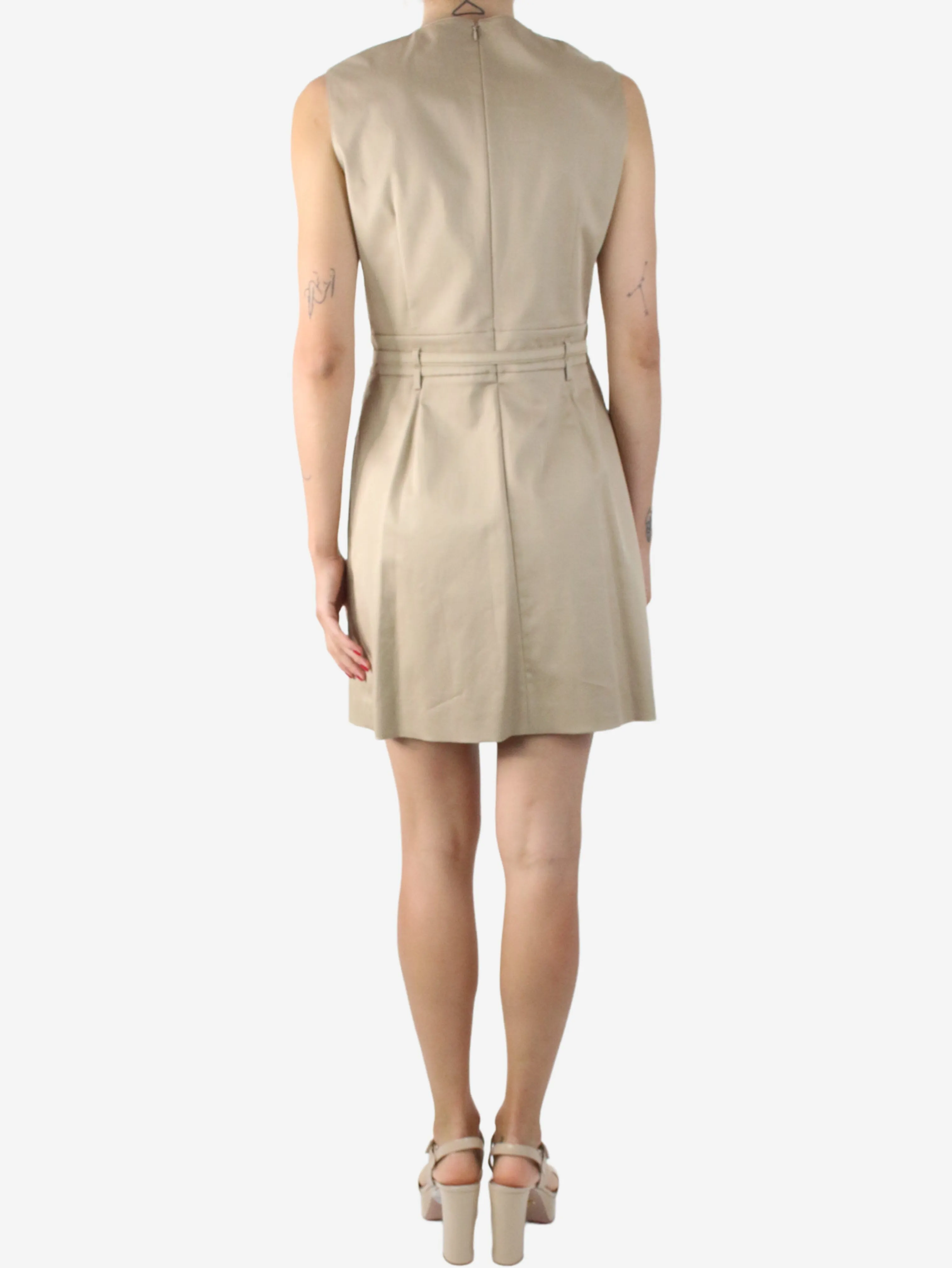 Neutral sleeveless pocket dress with belt - size IT 42