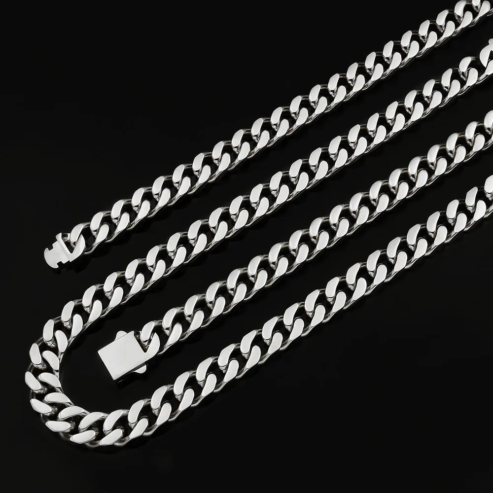 NEW | 12mm Curb Chain Necklace with Hook Buckle Clasp in White Gold/18K Gold