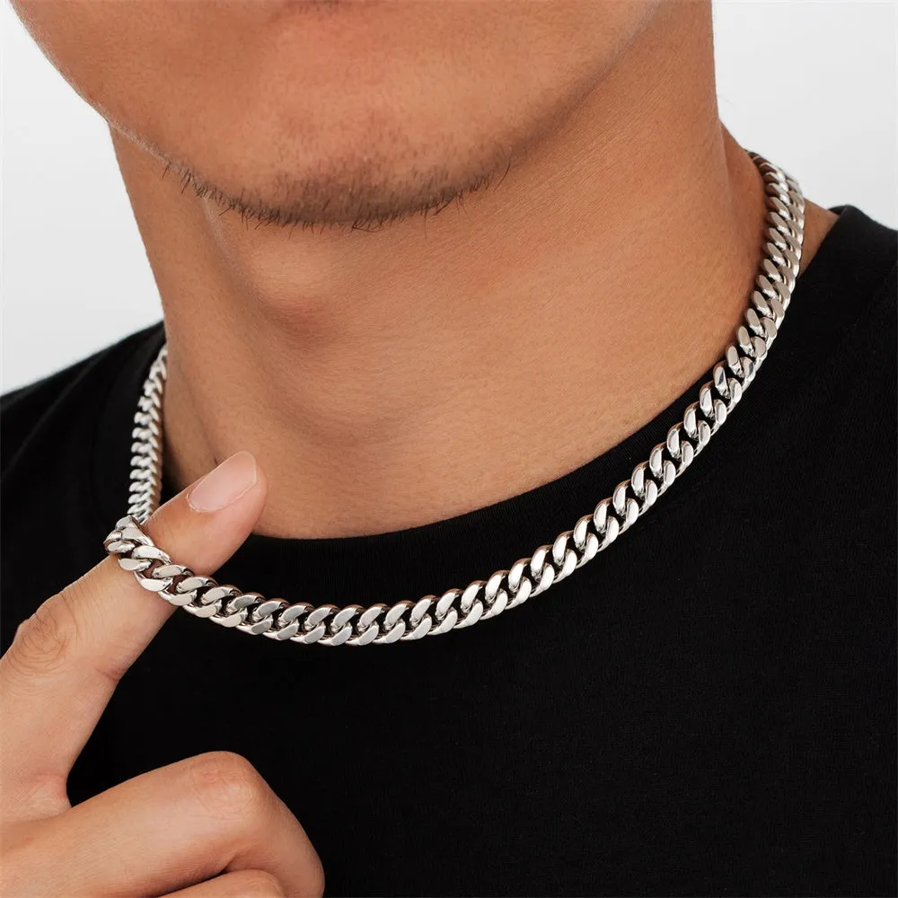 NEW | 8mm Curb Chain Necklace with Hook Buckle Clasp in White Gold/18K Gold