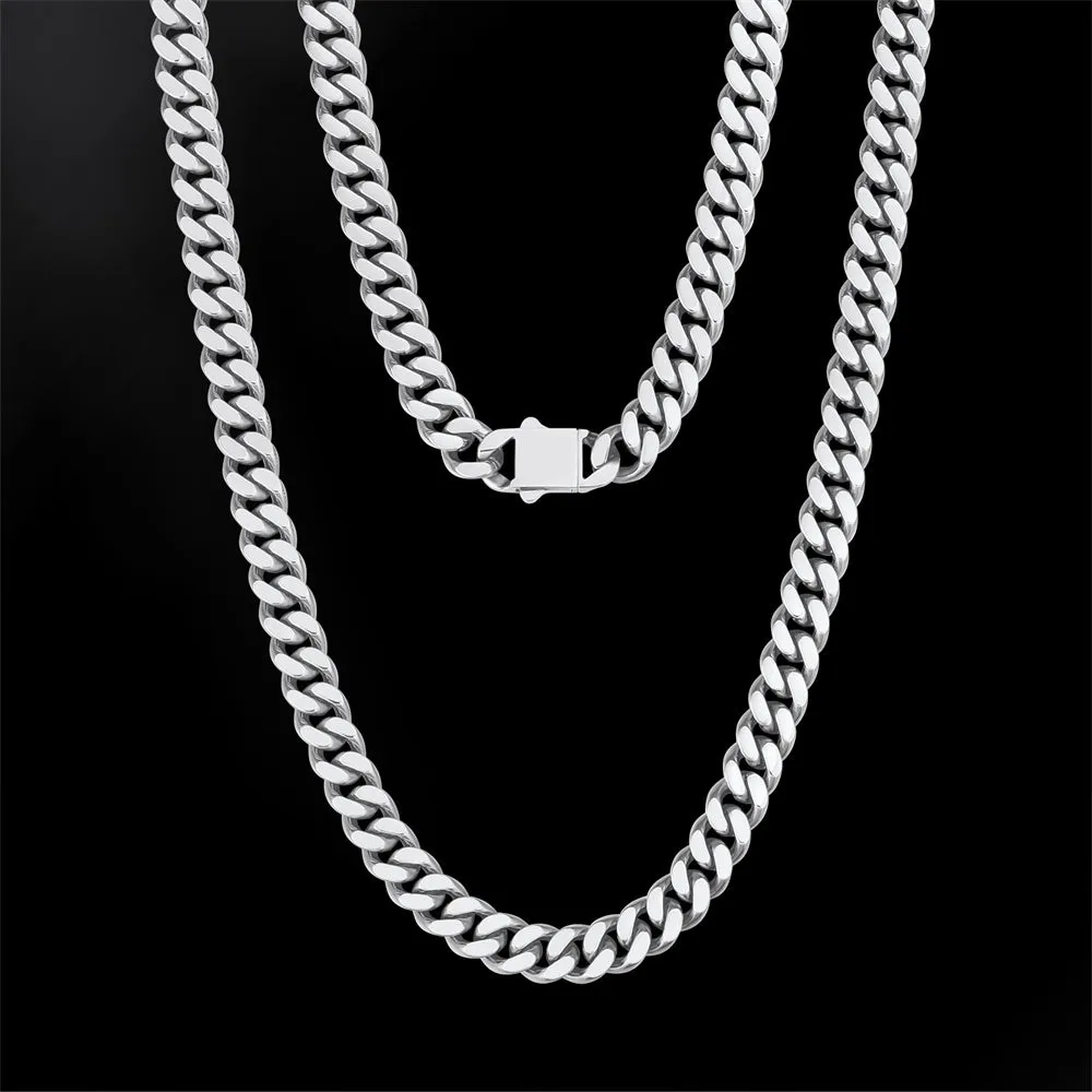 NEW | 8mm Curb Chain Necklace with Hook Buckle Clasp in White Gold/18K Gold