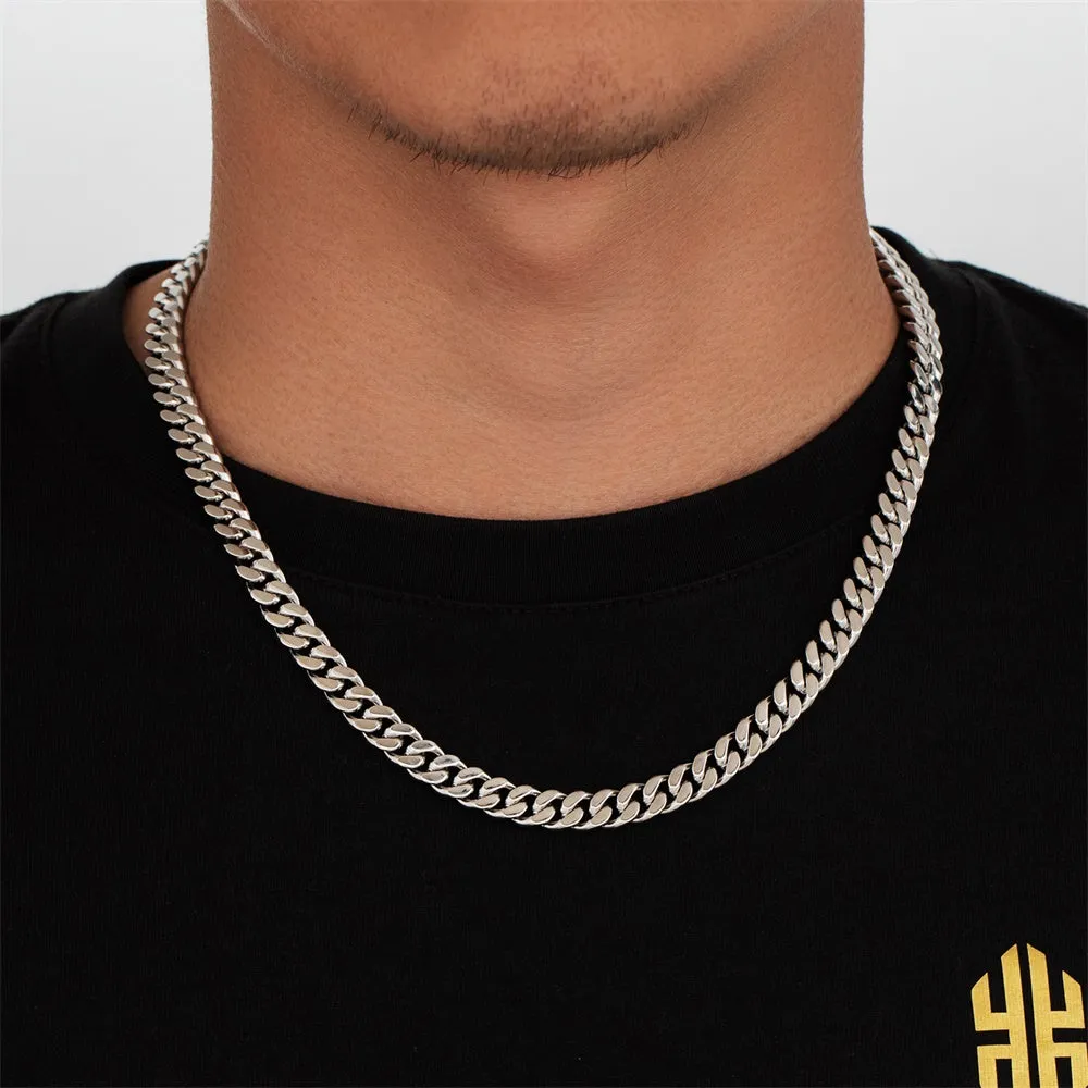 NEW | 8mm Curb Chain Necklace with Hook Buckle Clasp in White Gold/18K Gold