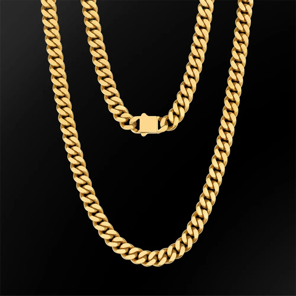 NEW | 8mm Curb Chain Necklace with Hook Buckle Clasp in White Gold/18K Gold