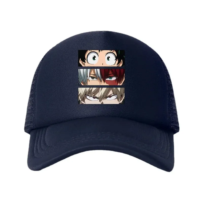 New Anime My Hero Academia Casual Plain Mesh Baseball Cap Adjustable Snapback  Kawaii  Hats for Women Men Hip Hop Trucker Cap