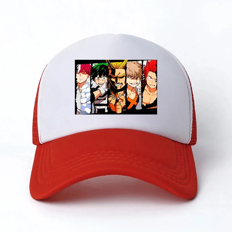 New Anime My Hero Academia Casual Plain Mesh Baseball Cap Adjustable Snapback  Kawaii  Hats for Women Men Hip Hop Trucker Cap