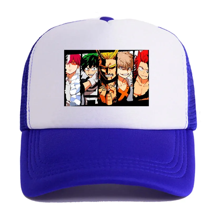 New Anime My Hero Academia Casual Plain Mesh Baseball Cap Adjustable Snapback  Kawaii  Hats for Women Men Hip Hop Trucker Cap