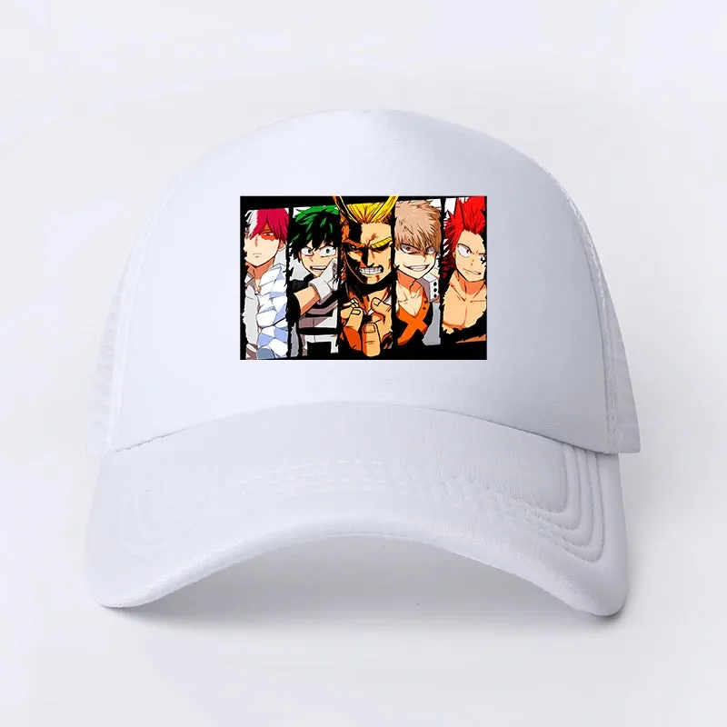 New Anime My Hero Academia Casual Plain Mesh Baseball Cap Adjustable Snapback  Kawaii  Hats for Women Men Hip Hop Trucker Cap