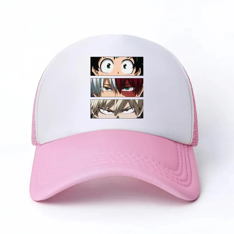 New Anime My Hero Academia Casual Plain Mesh Baseball Cap Adjustable Snapback  Kawaii  Hats for Women Men Hip Hop Trucker Cap