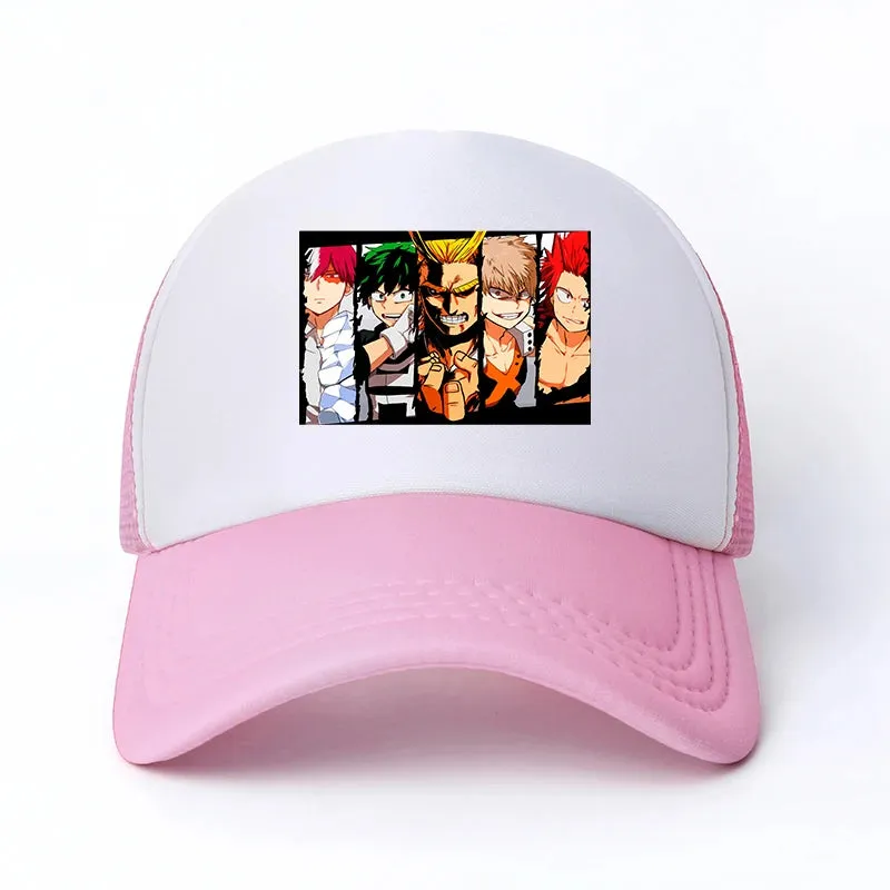 New Anime My Hero Academia Casual Plain Mesh Baseball Cap Adjustable Snapback  Kawaii  Hats for Women Men Hip Hop Trucker Cap