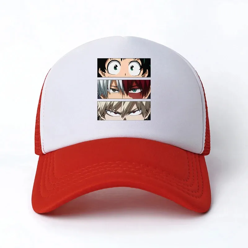 New Anime My Hero Academia Casual Plain Mesh Baseball Cap Adjustable Snapback  Kawaii  Hats for Women Men Hip Hop Trucker Cap