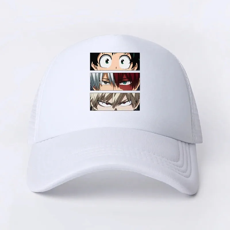 New Anime My Hero Academia Casual Plain Mesh Baseball Cap Adjustable Snapback  Kawaii  Hats for Women Men Hip Hop Trucker Cap