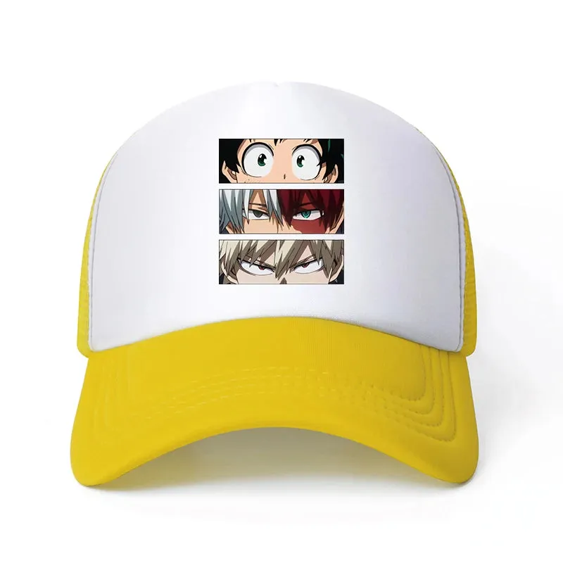 New Anime My Hero Academia Casual Plain Mesh Baseball Cap Adjustable Snapback  Kawaii  Hats for Women Men Hip Hop Trucker Cap