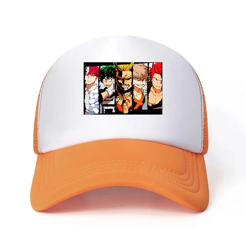 New Anime My Hero Academia Casual Plain Mesh Baseball Cap Adjustable Snapback  Kawaii  Hats for Women Men Hip Hop Trucker Cap