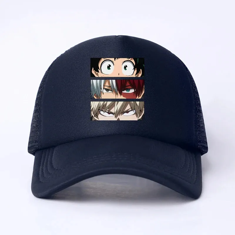 New Anime My Hero Academia Casual Plain Mesh Baseball Cap Adjustable Snapback  Kawaii  Hats for Women Men Hip Hop Trucker Cap