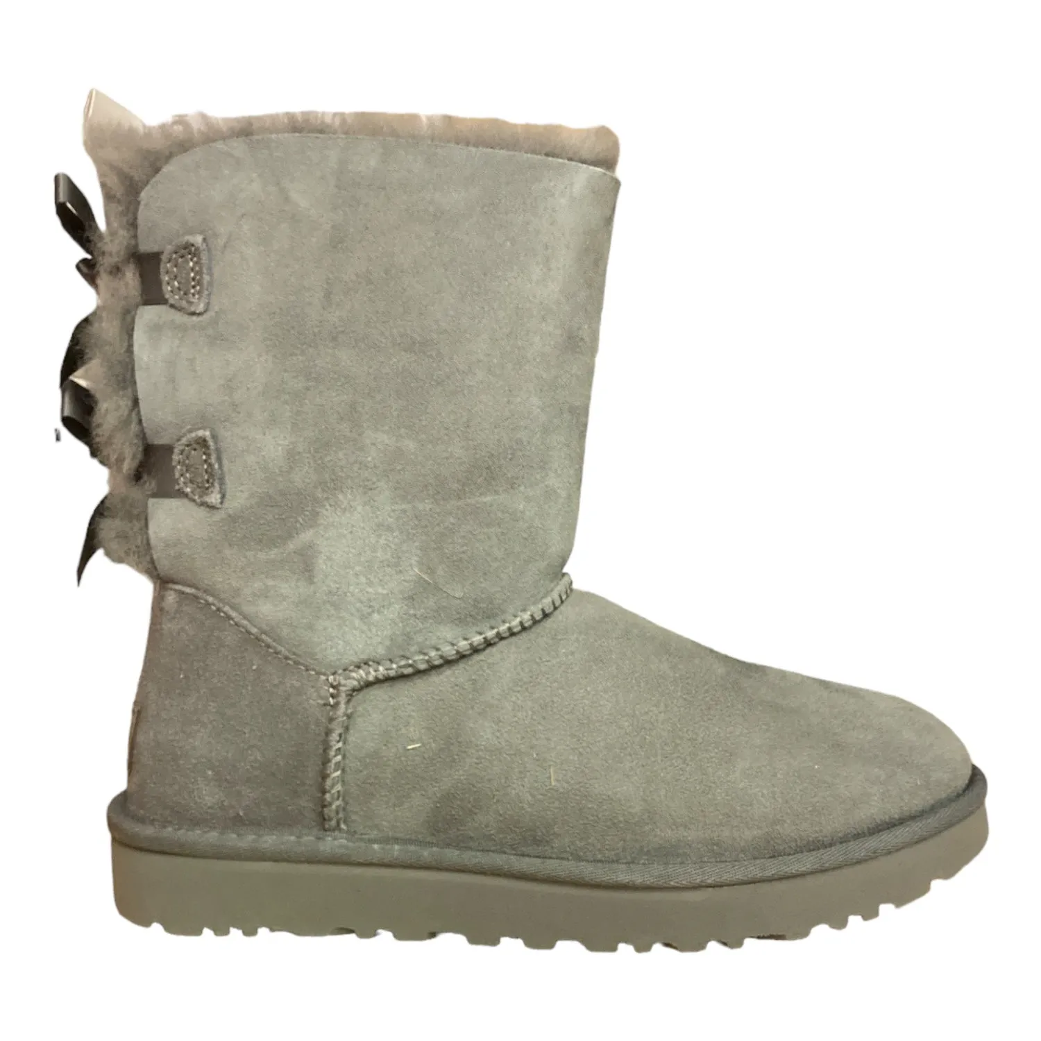 *No Box* UGG Women's Bailey Bow II Slip On Sheepskin Lining Mid-Calf Boot (Grey, 7)