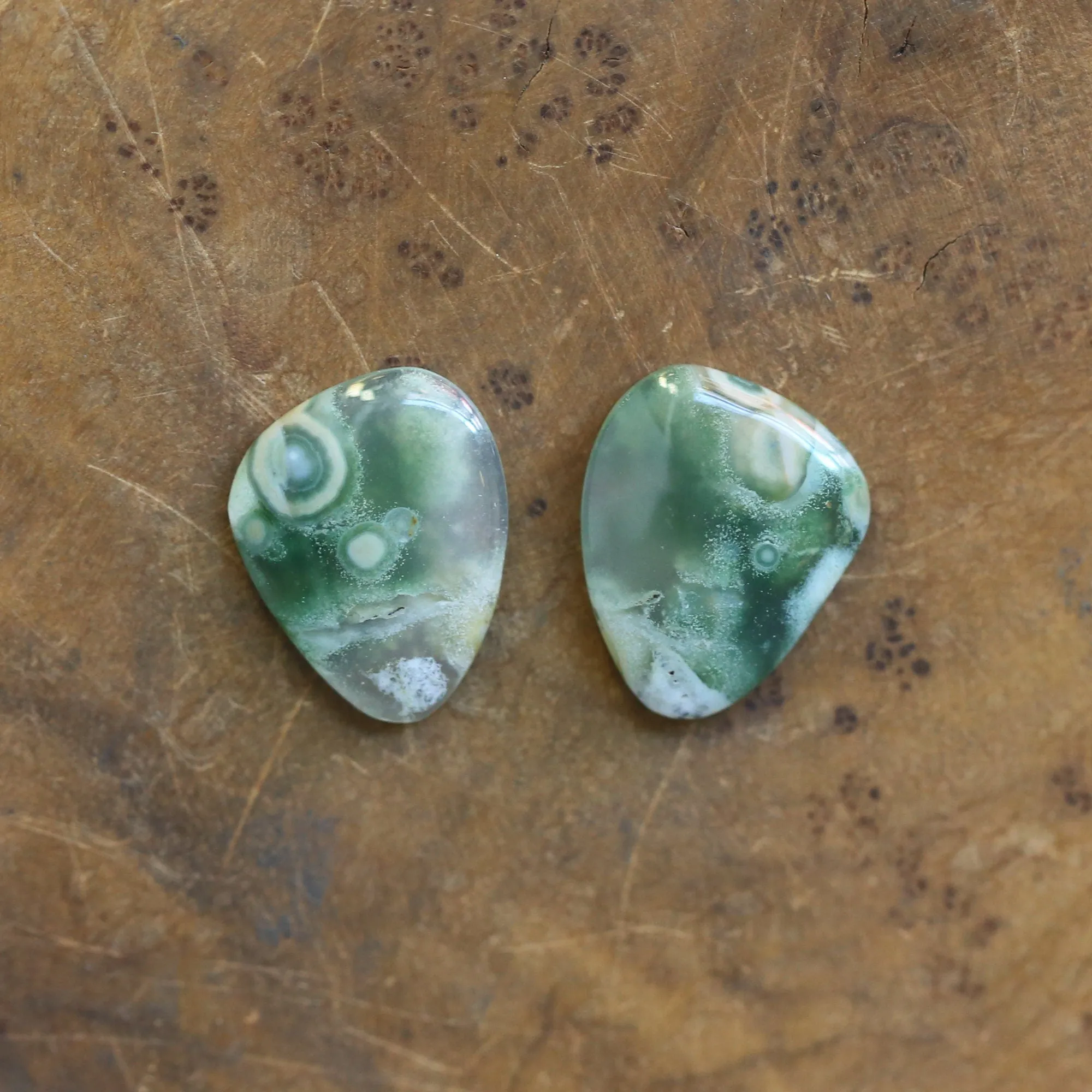 Ocean Jasper Posts with Jade and Peals - Silversmith Post Earrings - Sterling Silver Studs