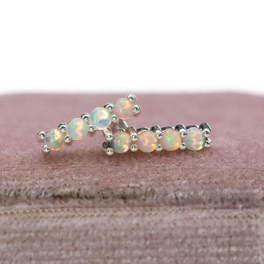 Opal Bar Studs Gold or Platinum Earrings