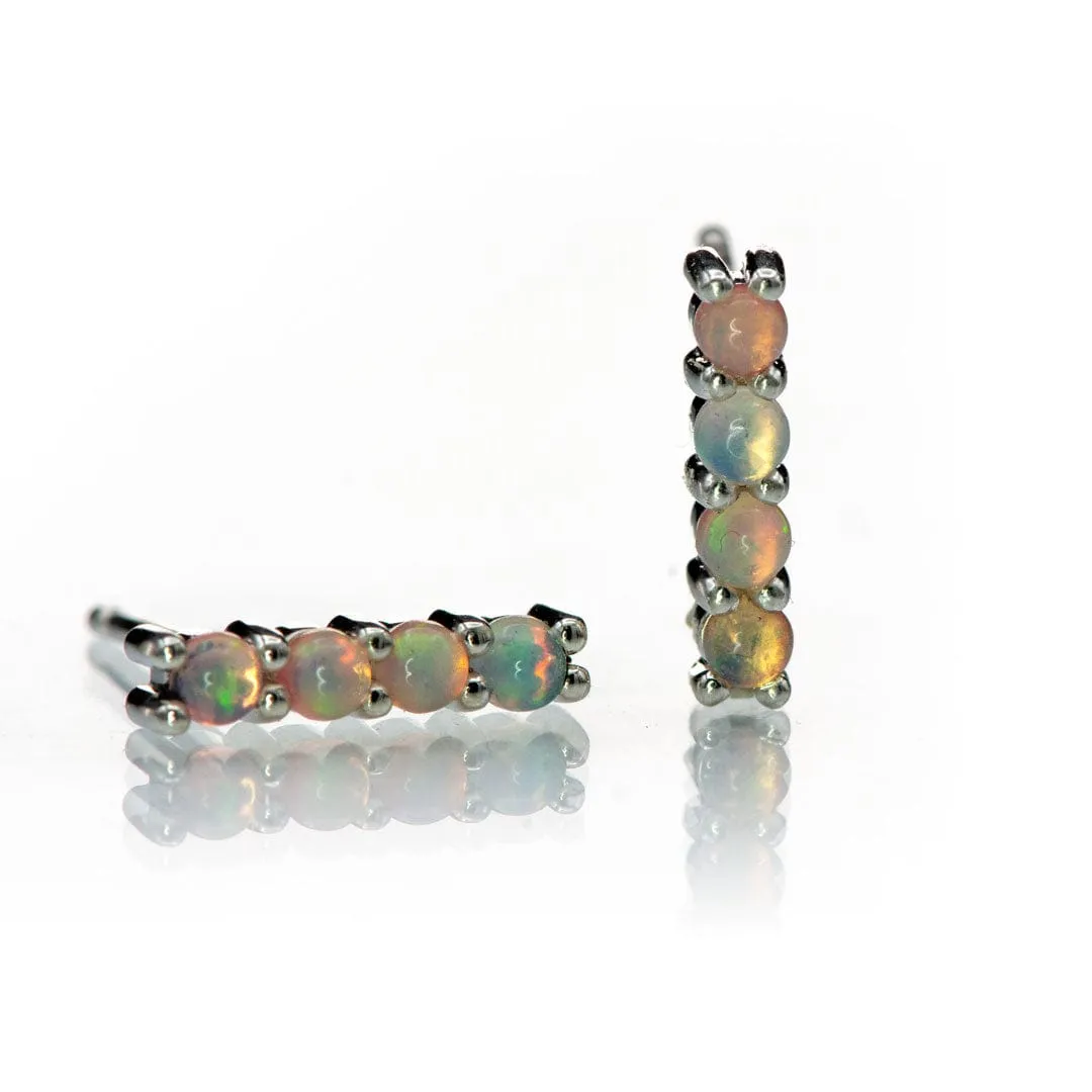 Opal Bar Studs Gold or Platinum Earrings