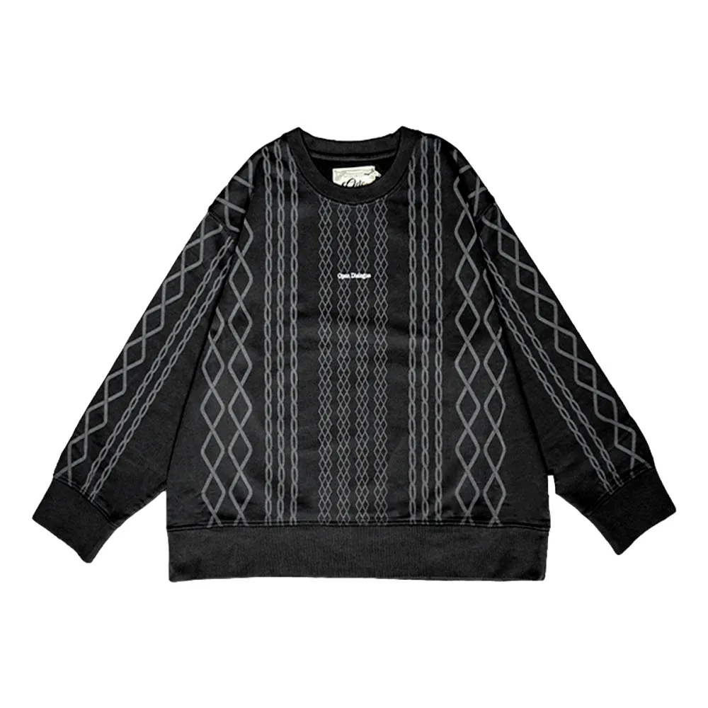 OPEN DIALOGUE LASER PRINTED PATTERN SWEATSHIRT-BLACK